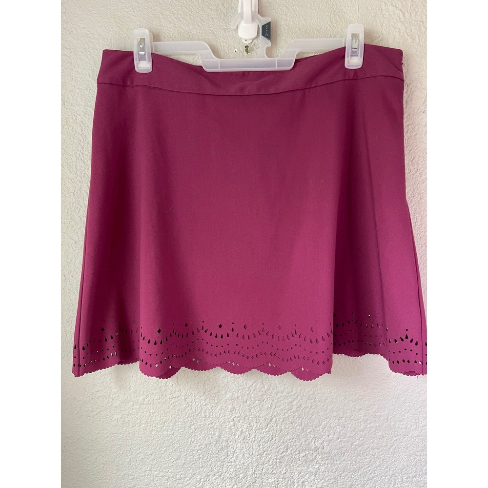 Loft Outlet Skirt Size 16 A-Line Laser Cut Hem Maroon Burgundy‎ Casual